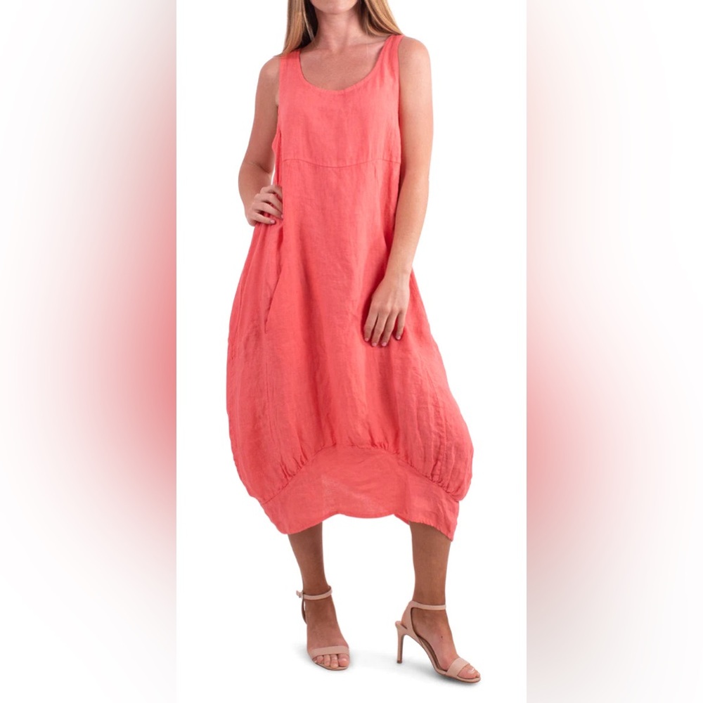 Sleeveless Coral Midi Bubble Dress - GiGi Moda